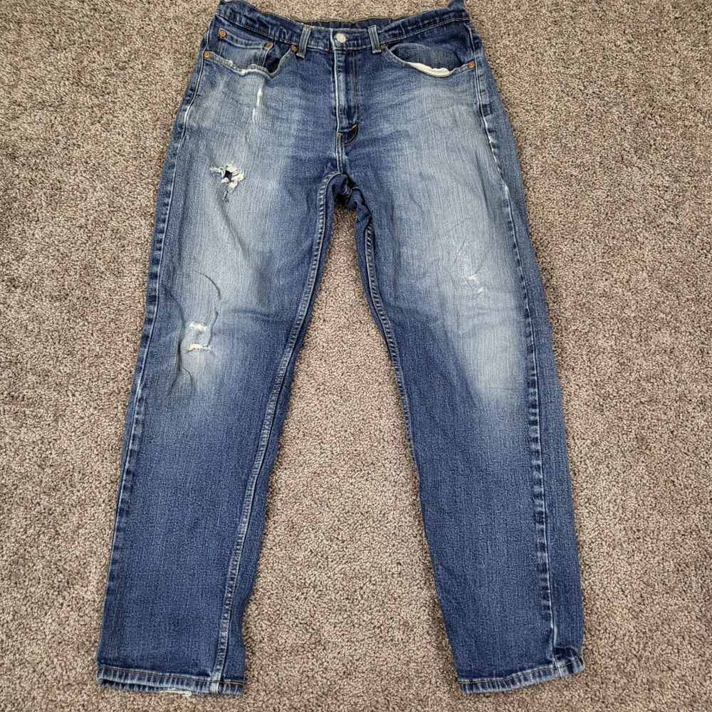 Levi's 505 Regular Fit Jeans Mens 34x32 Blue Good Distressed‎ Straight Leg Denim